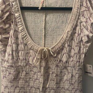 Free People Mckenna Smocked Velvet Stretchy Ruffle Eyelet Trim Midi Dress NWT